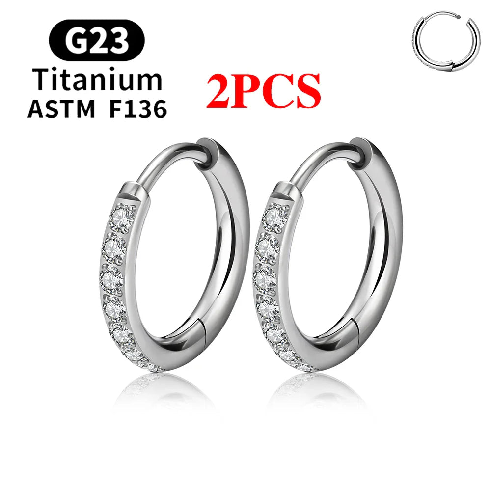 G23 Titanium Hoop Earrings CZ Hinged Segment Round Nose Ring for Women Ear Tragus Cartilage Helix Daith Piercing Jewelry