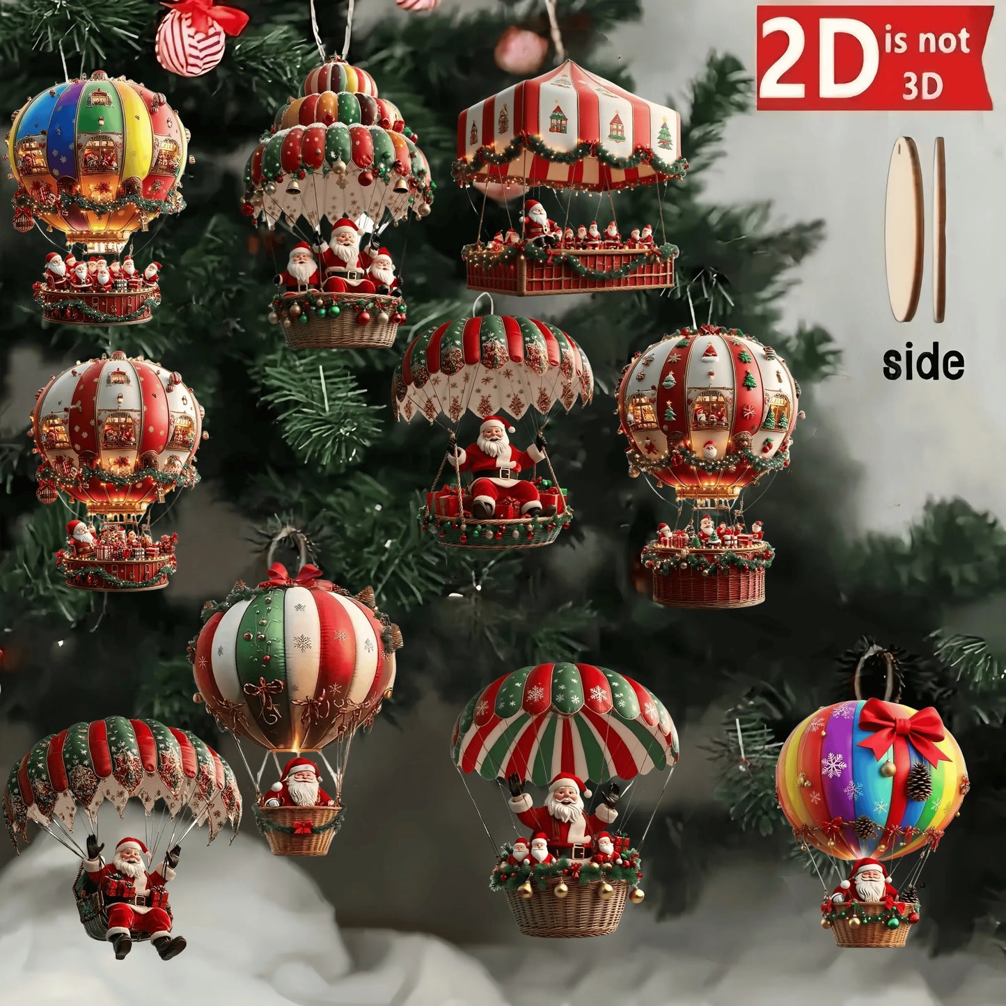 10 wooden Christmas baubles 2D Santa Claus!