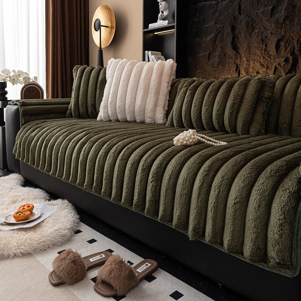 Plüschsofabezug mit dickem, rutschfestem Winterkissen