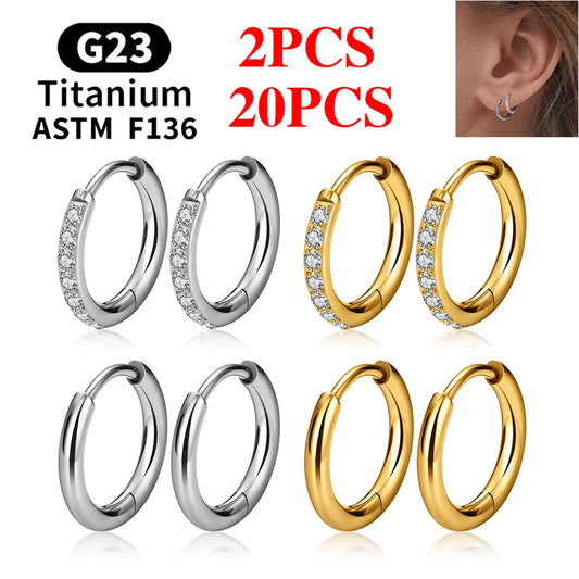 G23 Titanium Hoop Earrings CZ Hinged Segment Round Nose Ring for Women Ear Tragus Cartilage Helix Daith Piercing Jewelry