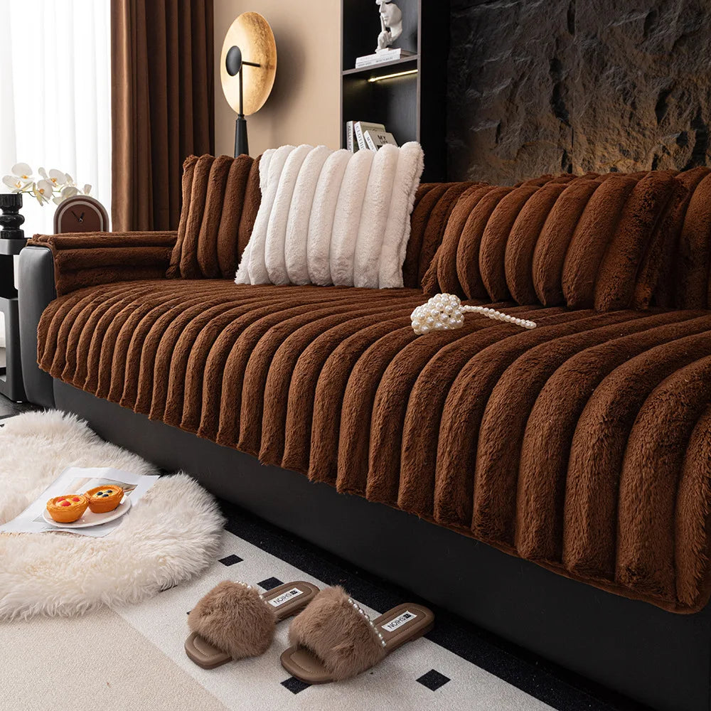 Plüschsofabezug mit dickem, rutschfestem Winterkissen