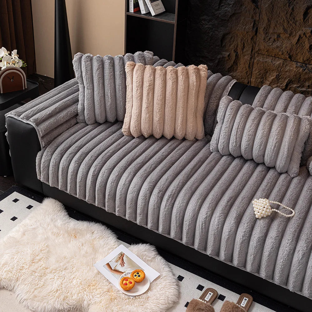 Plüschsofabezug mit dickem, rutschfestem Winterkissen