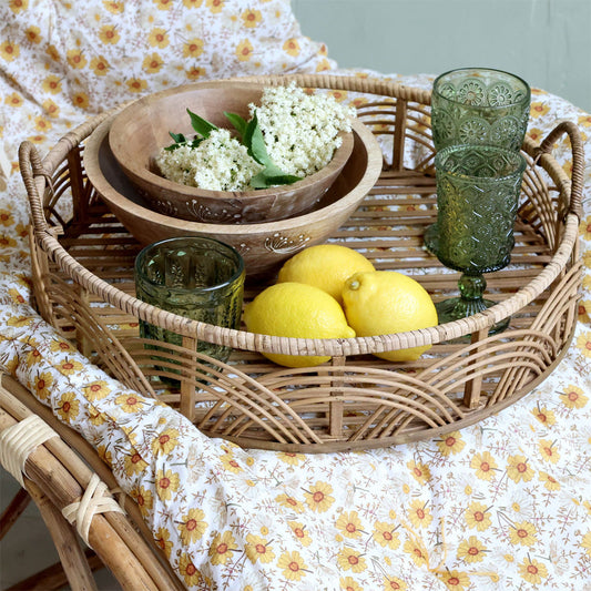 Chic Antique – Runde Serviertablett aus Rattan & Bambus, Ø45 cm