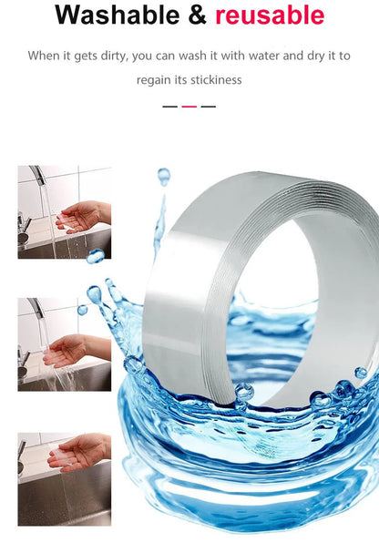 🔥🔥Transparent nano magic tape that leaves no residue, reusable double-sided handle